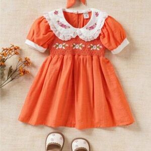 Orange Dress with Floral Embroidery